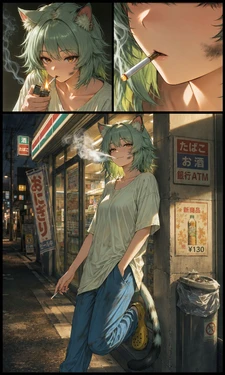 (Patreon) [Adeline] 2026-08-07 Tabako ga suitakute ~ yani neko, otoko no apāto de sex ni oboreru [AI Generated]